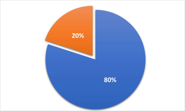 Kreisdiagramm unterteilt in 20% und 80%